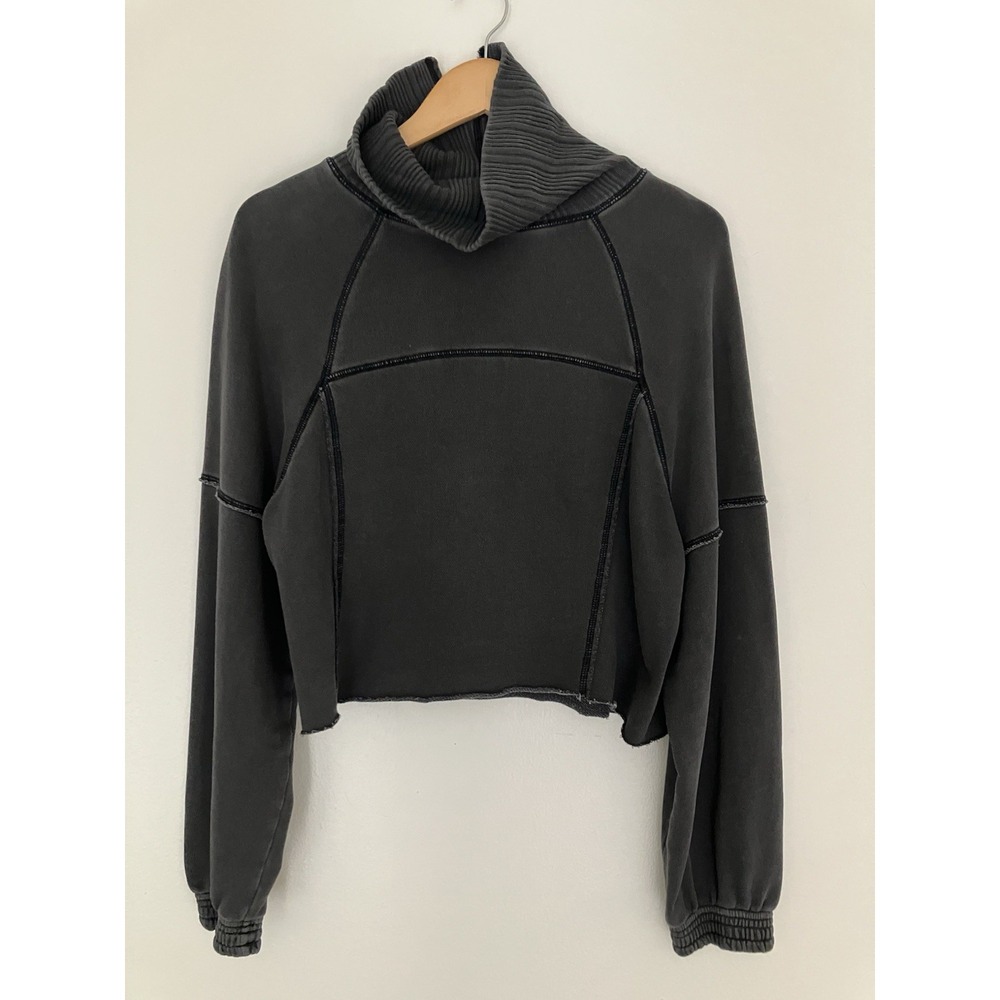Aerie Cropped Ribbed Turtle Neck Sweatshirt Size XS Dark Gray